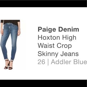 Paige Denim Hoxton High Waist Crop Skinny Jeans, Size 26